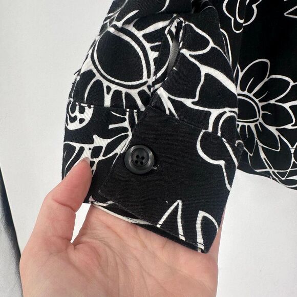 Krazy Kat Y2K Geometric Floral Appliqué Black/White Button Down Jacket Size L - Picture 7 of 9